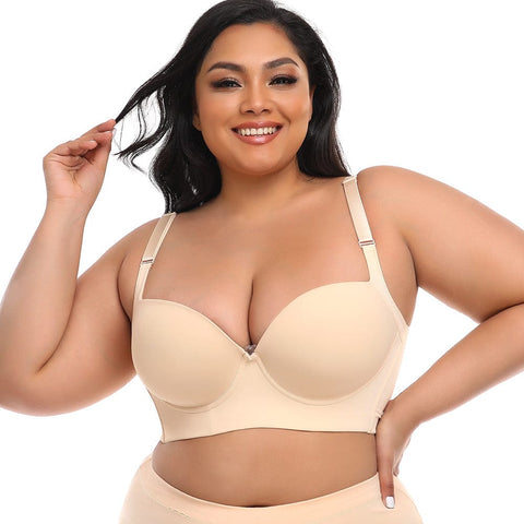 Curvypower | Australia Bras Beige / 34B Plus Size Comfortable Longline Push Up Bra with Adjustable Straps
