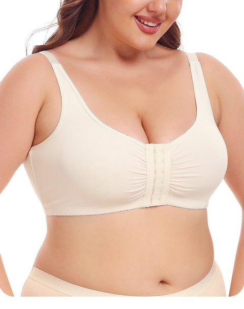 Curvypower | Australia Bras Beige / S Front Fastening Wireless Plus Size Push Up Support Bra