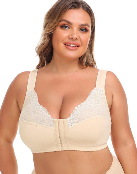 Curvypower | Australia Bras Beige / S Plus Size Front Fastening Shaping Push Up Lace Bra