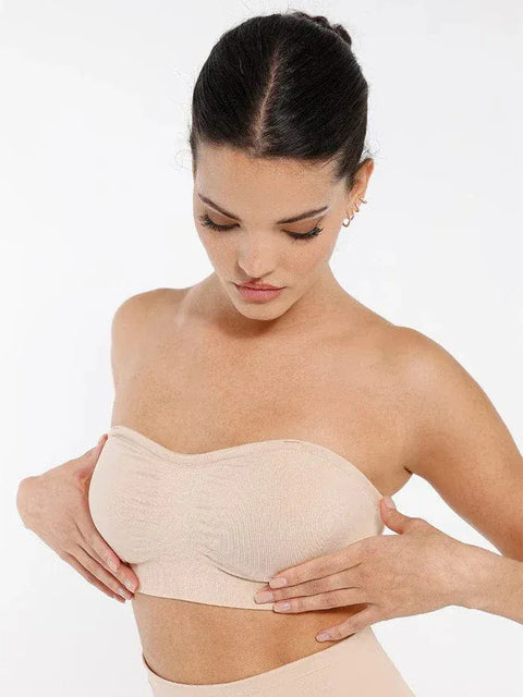 Curvypower | Australia Bras Beige / S Seamless Bandeau Strapless Brassiere Non Wired push up Bra with Removable Pads