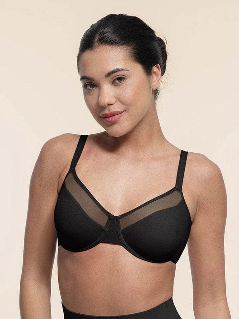 Curvypower | Australia Bras Black / 34B Comfortable Push Up Sheer Mesh Underwire Bra with Adjustable Straps