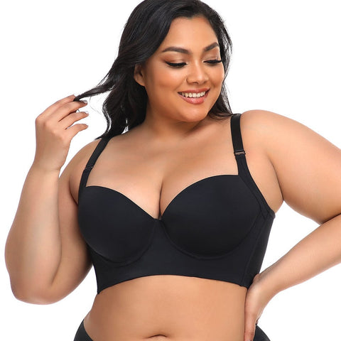 Curvypower | Australia Bras Black / 34B Plus Size Comfortable Longline Push Up Bra with Adjustable Straps