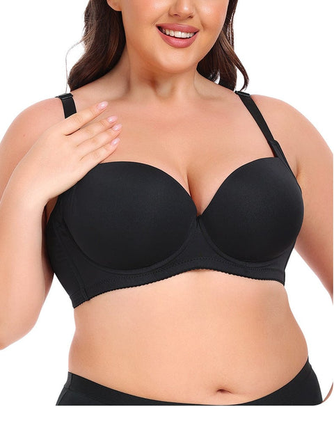 Curvypower | Australia Bras Black / 34B Plus Size Underwire Support Push Up Bra With Adjustable Straps