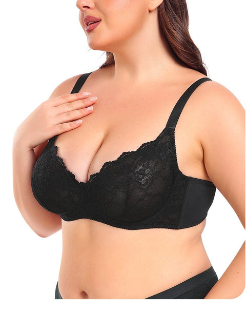 Curvypower | Australia Bras Black / 34B Ultra Thin Lace Push Up Bra with Ring Steel