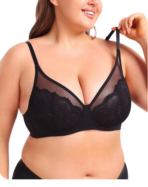 Curvypower | Australia Bras Black / 34B Women Plus Size Lace Bra with Underwired Chest Support