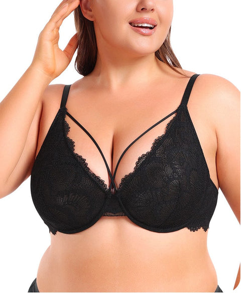 Curvypower | Australia Bras Black / 34B Women's Supportive Ultra-Thin Lace Bra with Underwire