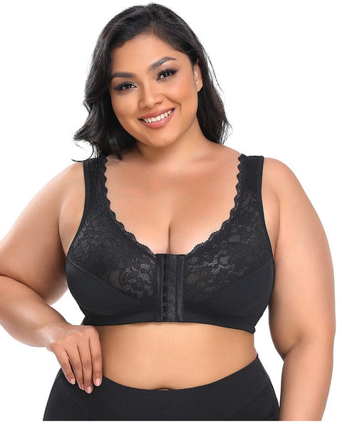 Curvypower | Australia Bras Black / S Comfortable Wireless Lace Front Fastening Plus Size Push Up Bra