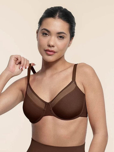 Curvypower | Australia Bras Brown / 34B Comfortable Push Up Sheer Mesh Underwire Bra with Adjustable Straps