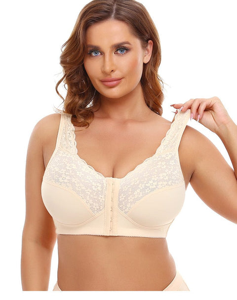 Curvypower | Australia Bras Comfortable Wireless Lace Front Fastening Plus Size Push Up Bra