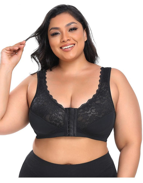 Curvypower | Australia Bras Comfortable Wireless Lace Front Fastening Plus Size Push Up Bra