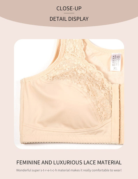 Curvypower | Australia Bras Comfortable Wireless Lace Front Fastening Plus Size Push Up Bra