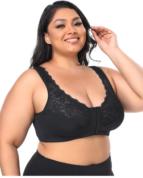 Curvypower | Australia Bras Comfortable Wireless Lace Front Fastening Plus Size Push Up Bra