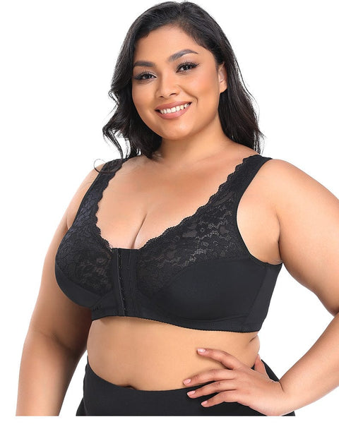 Curvypower | Australia Bras Comfortable Wireless Lace Front Fastening Plus Size Push Up Bra