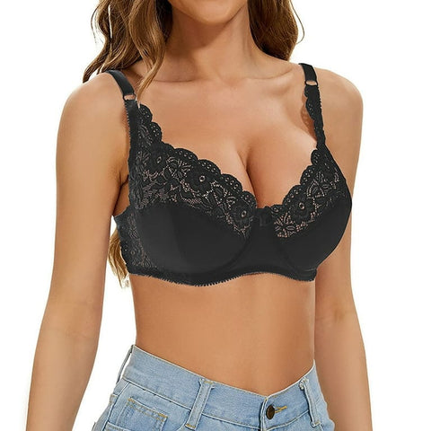 Curvypower | Australia Bras Low Back Underwire Plus Size Adjustable Strap Lace Push Up Bra