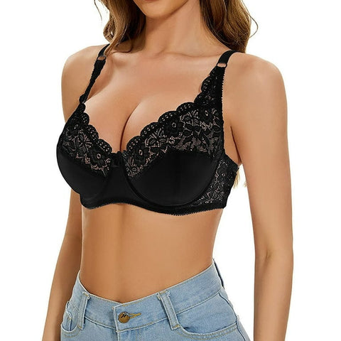 Curvypower | Australia Bras Low Back Underwire Plus Size Adjustable Strap Lace Push Up Bra
