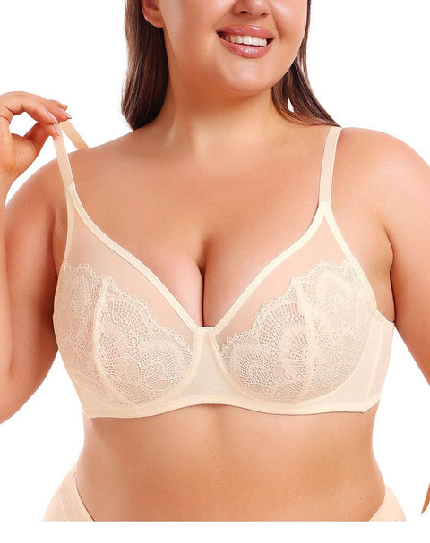 Curvypower | Australia Bras Off White / 34B Women Plus Size Lace Bra with Underwired Chest Support