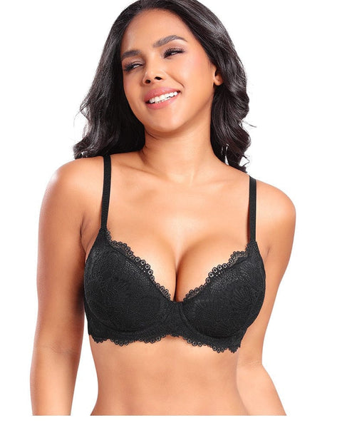 Curvypower | Australia Bras Plus Size Plunge Lace Push Up Bra with Adjustable Straps