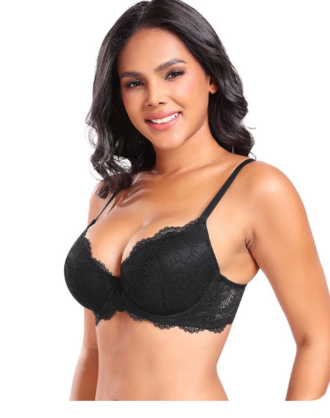 Curvypower | Australia Bras Plus Size Plunge Lace Push Up Bra with Adjustable Straps