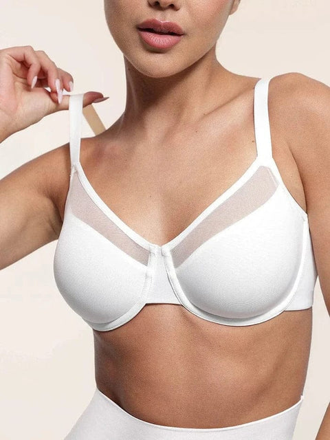 Curvypower | Australia Bras White / 34B Comfortable Push Up Sheer Mesh Underwire Bra with Adjustable Straps