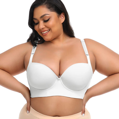 Curvypower | Australia Bras White / 34B Plus Size Comfortable Longline Push Up Bra with Adjustable Straps