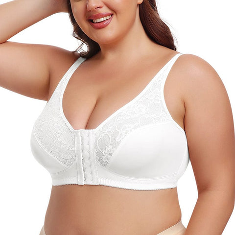 Curvypower | Australia Bras White / S Plus Size Front Fastening Shaping Support Lace Bra