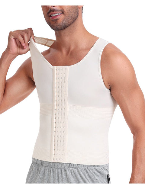Curvypower | Australia Compression Shirt Beige / S Men Tummy Control Compression Shirt Tank Top with Hook and Eye Closure