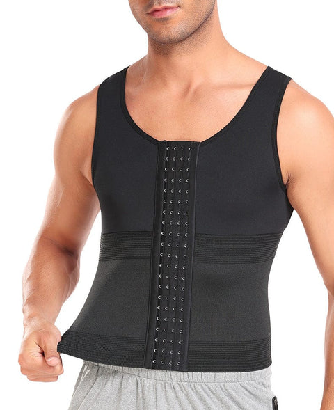 Curvypower | Australia Compression Shirt Black / S Men Tummy Control Compression Shirt Tank Top with Hook and Eye Closure