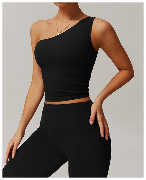 Curvypower | Australia Crop Top Advanced Black / S One Shoulder Workout Shaping Crop Top with Removable Chest Pads