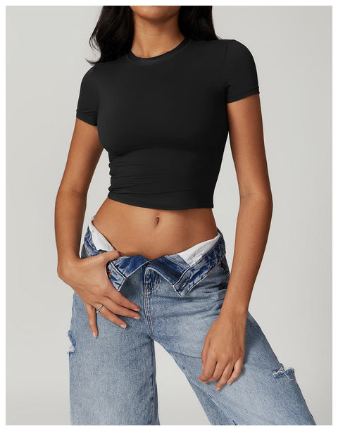 Curvypower | Australia Crop Top Advanced Black / S Women’s Quick Dry Workout Crop Top Shaping, Breathable, Stretchable Activewear for Gym, Yoga & Running