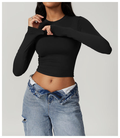 Curvypower | Australia Crop Top Advanced Black / S Women Seamless Long Sleeve Yoga Shaping Crop Top