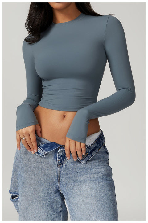 Curvypower | Australia Crop Top Blue Gray / S Women Seamless Long Sleeve Yoga Shaping Crop Top