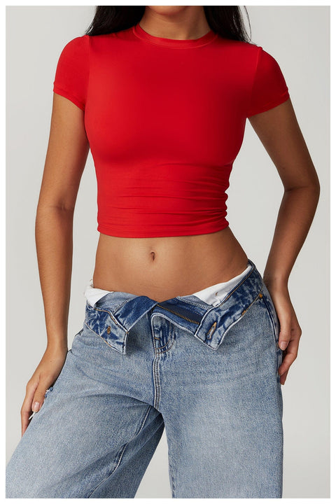 Curvypower | Australia Crop Top Bright Red / S Women’s Quick Dry Workout Crop Top Shaping, Breathable, Stretchable Activewear for Gym, Yoga & Running