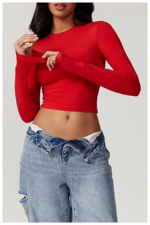 Curvypower | Australia Crop Top Bright Red / S Women Seamless Long Sleeve Yoga Shaping Crop Top