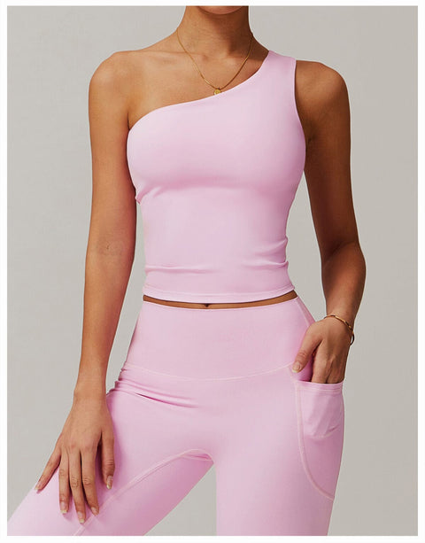 Curvypower | Australia Crop Top Cherry Blossom Pink / S One Shoulder Workout Shaping Crop Top with Removable Chest Pads