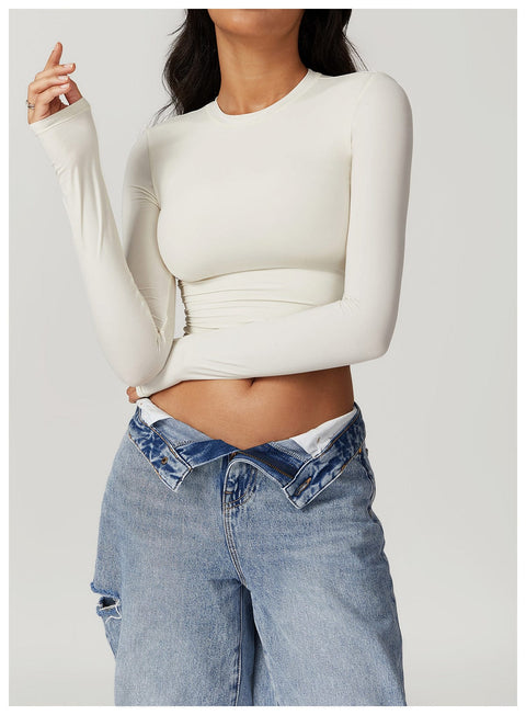 Curvypower | Australia Crop Top Cream Apricot / S Women Seamless Long Sleeve Yoga Shaping Crop Top