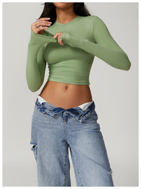 Curvypower | Australia Crop Top Grass Green / S Women Seamless Long Sleeve Yoga Shaping Crop Top