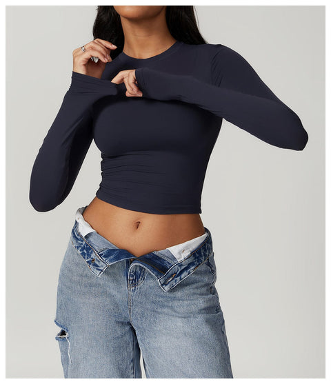 Curvypower | Australia Crop Top Iron Gray / S Women Seamless Long Sleeve Yoga Shaping Crop Top