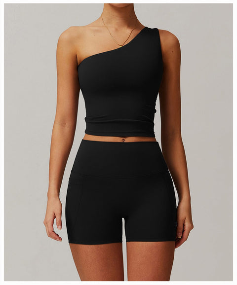 Curvypower | Australia Crop Top One Shoulder Workout Shaping Crop Top with Removable Chest Pads