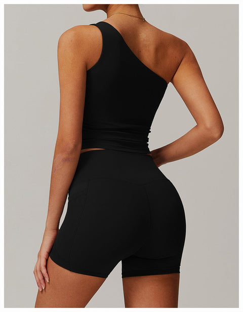 Curvypower | Australia Crop Top One Shoulder Workout Shaping Crop Top with Removable Chest Pads