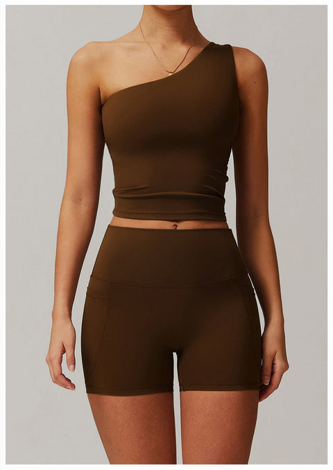 Curvypower | Australia Crop Top One Shoulder Workout Shaping Crop Top with Removable Chest Pads