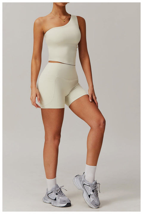 Curvypower | Australia Crop Top One Shoulder Workout Shaping Crop Top with Removable Chest Pads