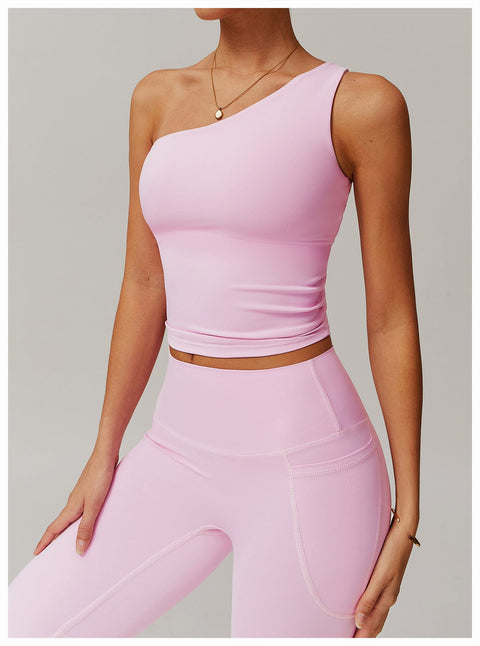 Curvypower | Australia Crop Top One Shoulder Workout Shaping Crop Top with Removable Chest Pads