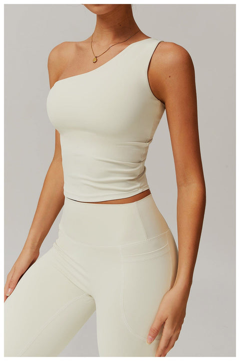 Curvypower | Australia Crop Top One Shoulder Workout Shaping Crop Top with Removable Chest Pads