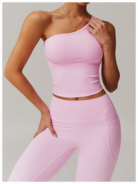 Curvypower | Australia Crop Top One Shoulder Workout Shaping Crop Top with Removable Chest Pads