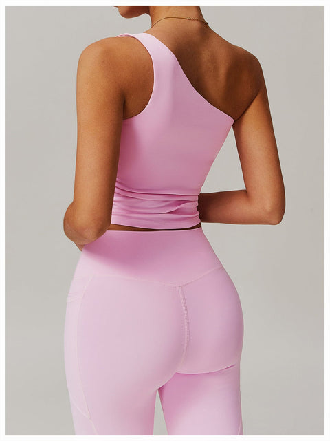 Curvypower | Australia Crop Top One Shoulder Workout Shaping Crop Top with Removable Chest Pads