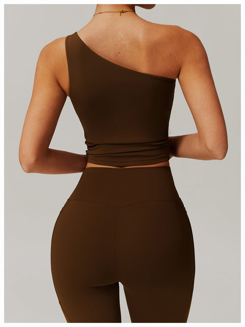 Curvypower | Australia Crop Top One Shoulder Workout Shaping Crop Top with Removable Chest Pads
