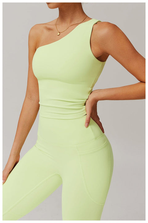 Curvypower | Australia Crop Top One Shoulder Workout Shaping Crop Top with Removable Chest Pads