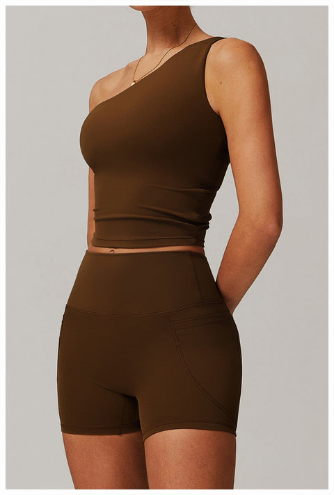 Curvypower | Australia Crop Top One Shoulder Workout Shaping Crop Top with Removable Chest Pads