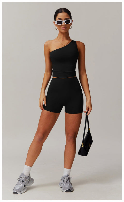 Curvypower | Australia Crop Top One Shoulder Workout Shaping Crop Top with Removable Chest Pads