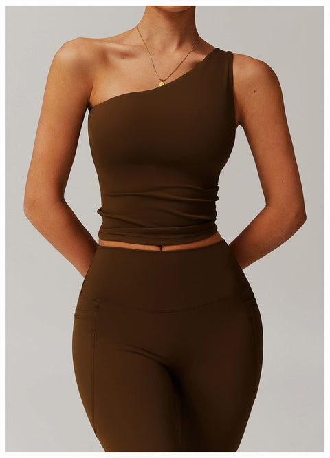 Curvypower | Australia Crop Top One Shoulder Workout Shaping Crop Top with Removable Chest Pads